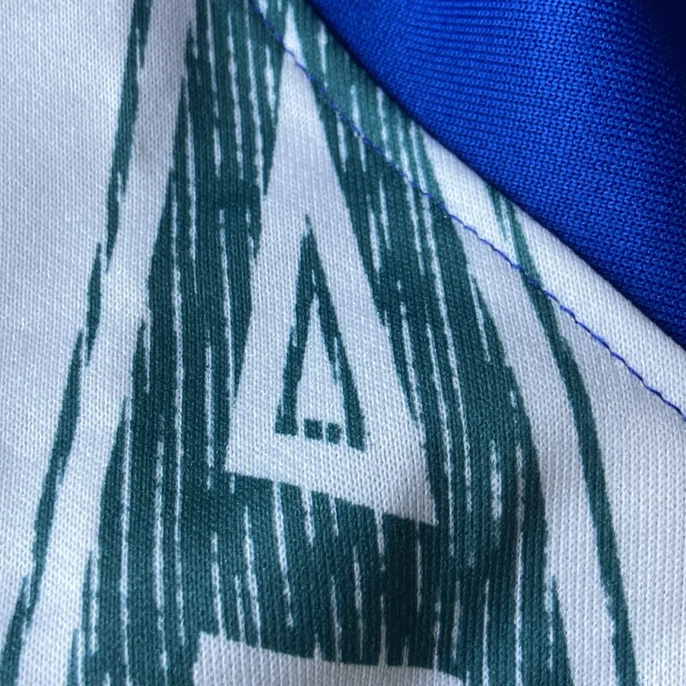 pieced sweatshirt top trendy mixed media long sleeve embroidered blue white M - Picture 15 of 16